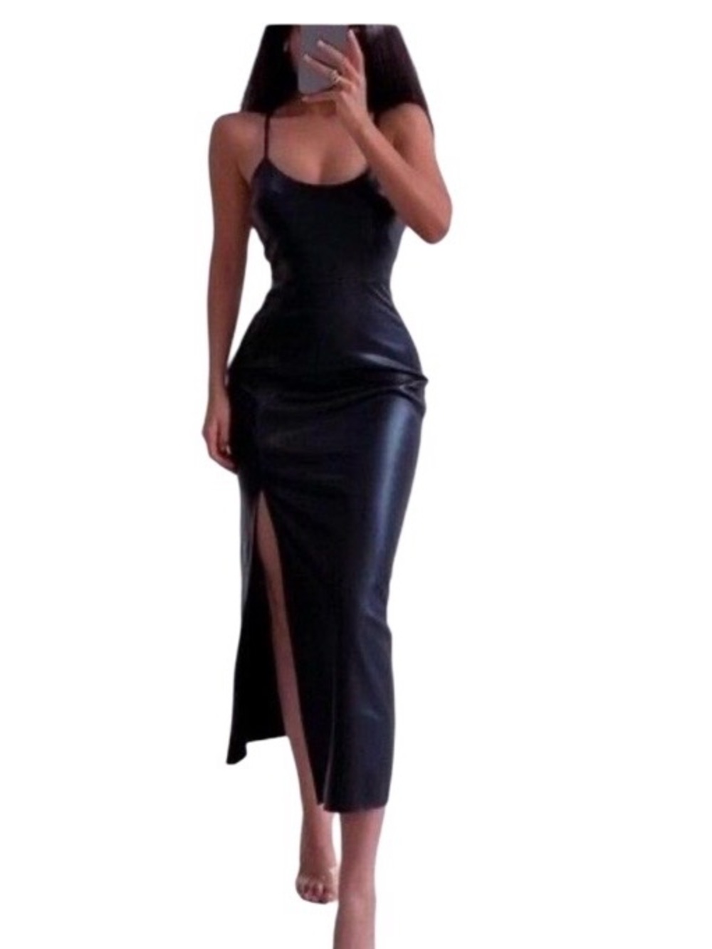 NWT Zara Black Faux Leather Slit Pencil Dress